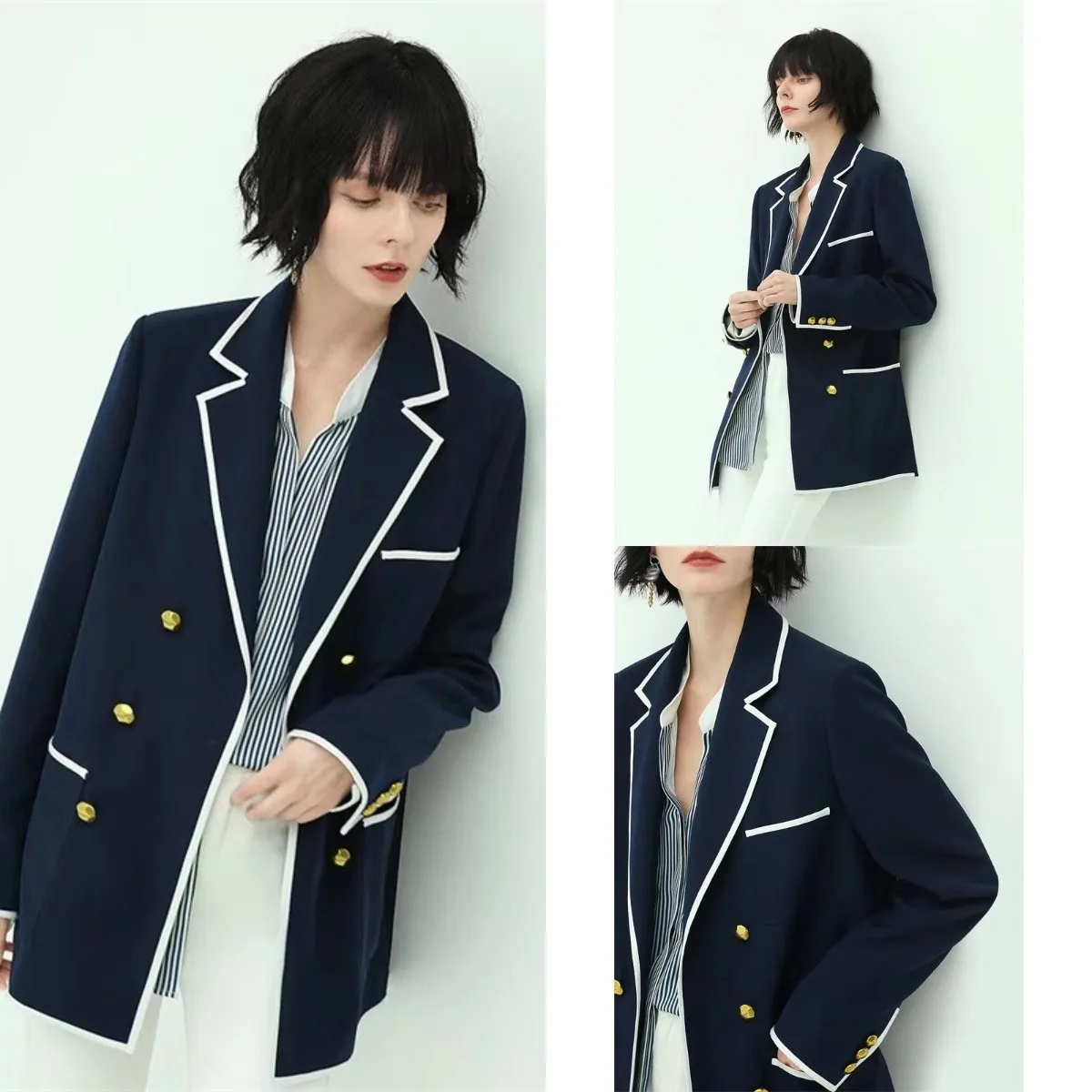 ผู้หญิงอย่างเป็นทางการ Blazer Office Lady กระดุมโลหะแจ็คเก็ตชุดราตรี1 Pcs ฤดูใบไม้ผลิ2023หญิงเสื้อแฟชั่นปรับแต่ง Женский Костюм