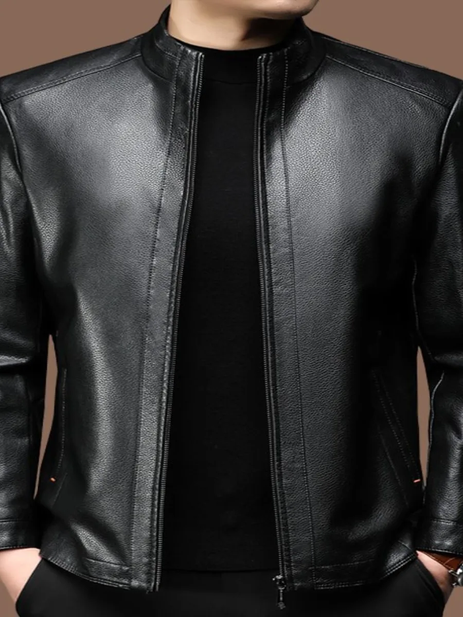 

Утепленная мужская кожаная куртка на молнии с длинными рукавами для осени, весны и зимы, модный городской стиль