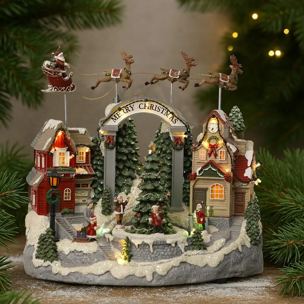 Cross-border European style Christmas villa LED light room with music bell Christmas gift atmosphere decoration ornament