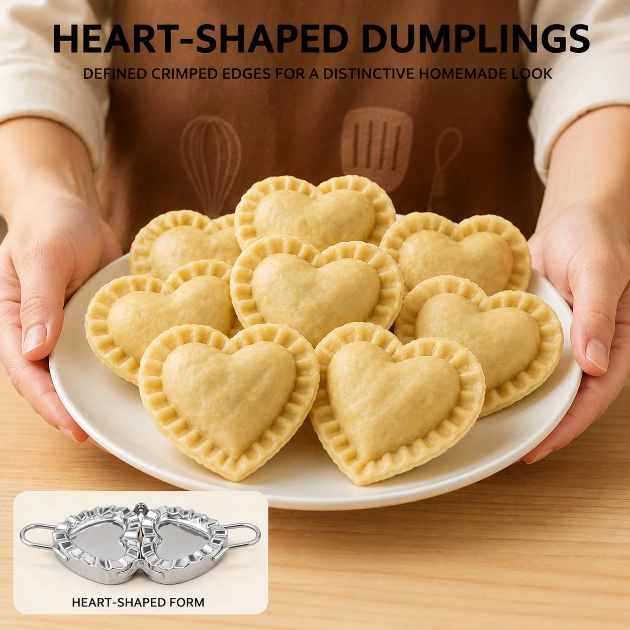 Heart Shaped Dumpling Maker, 316 Stainless Steel Folding Dumpling Press Mold, Crimped Edge Dough Press for Dumplings, Ravioli &
