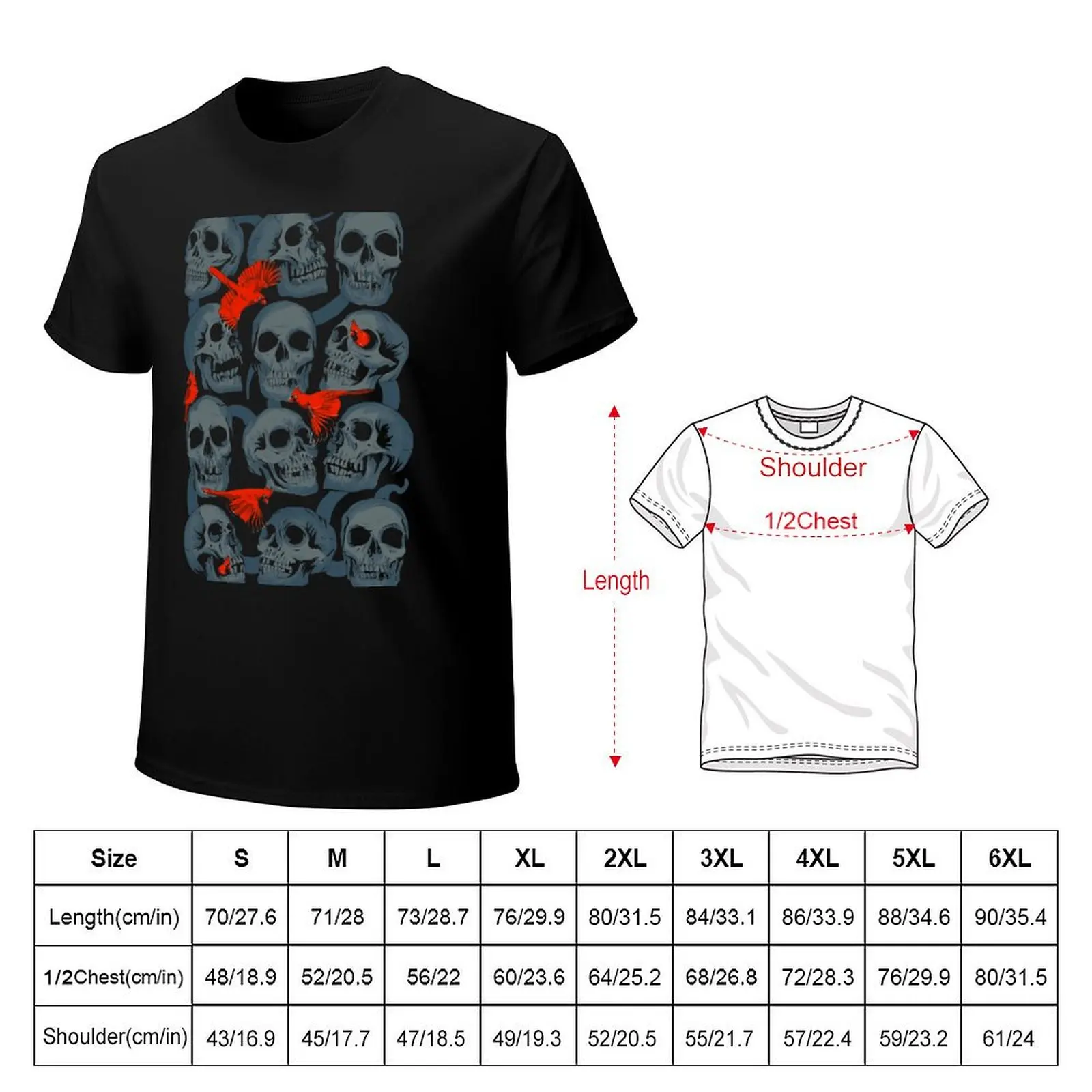 Skulls and Cardinals T-Shirt Summer Print Short Sleeve Tee