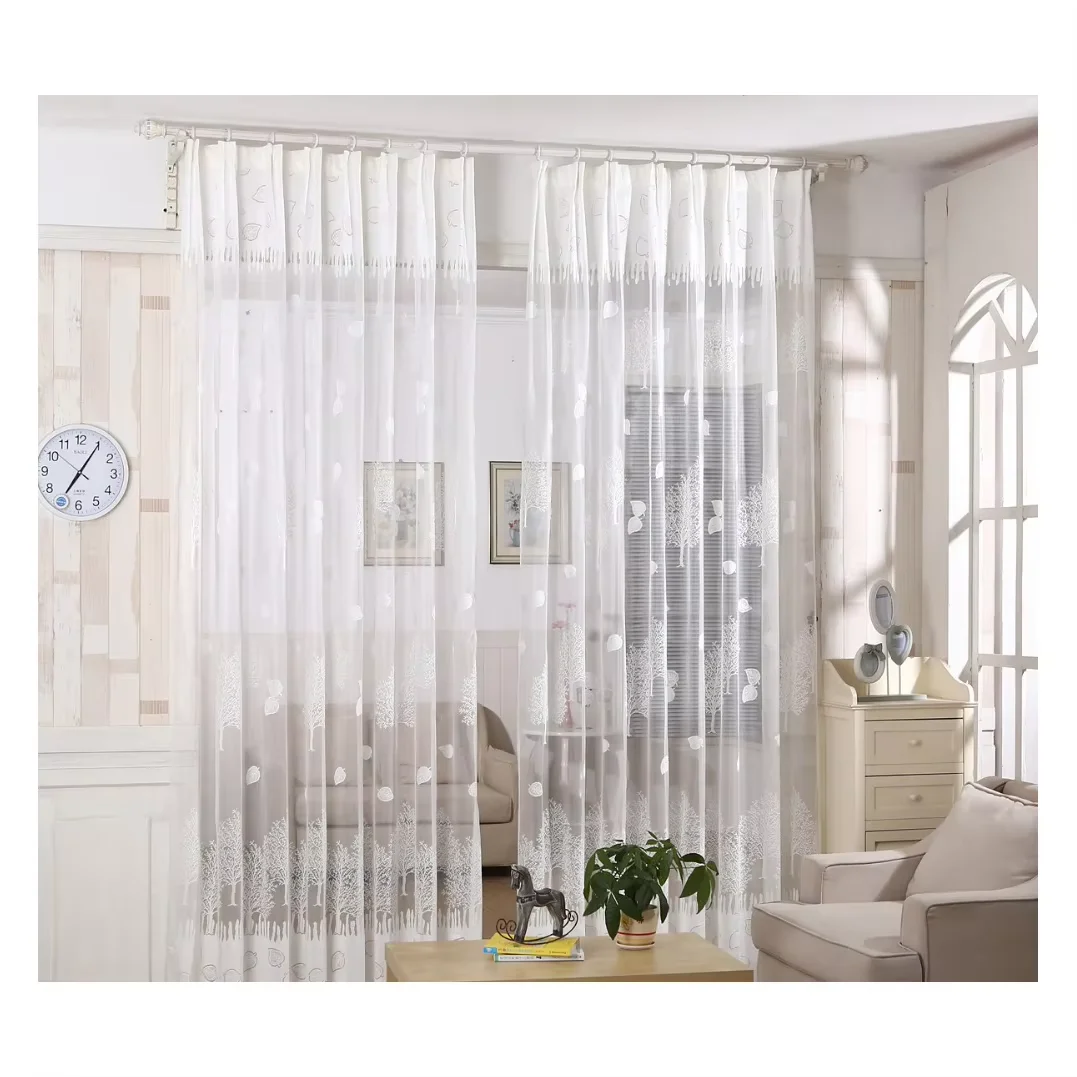 الجملة أفضل نوعية الأبيض تول الستائر الشفافة لغرفة المعيشة المطبخ غرفة نوم ديكور المنزل الستائر العمودي المدمج في
