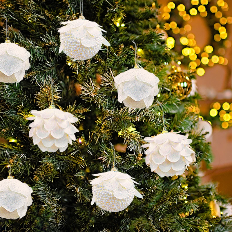 3pcs/box 8cm White Christmas Ball Christmas Tree Hanging Pendant Flower Foam Snow Ball Xmas Decor For Home New Year 2025 Navidad