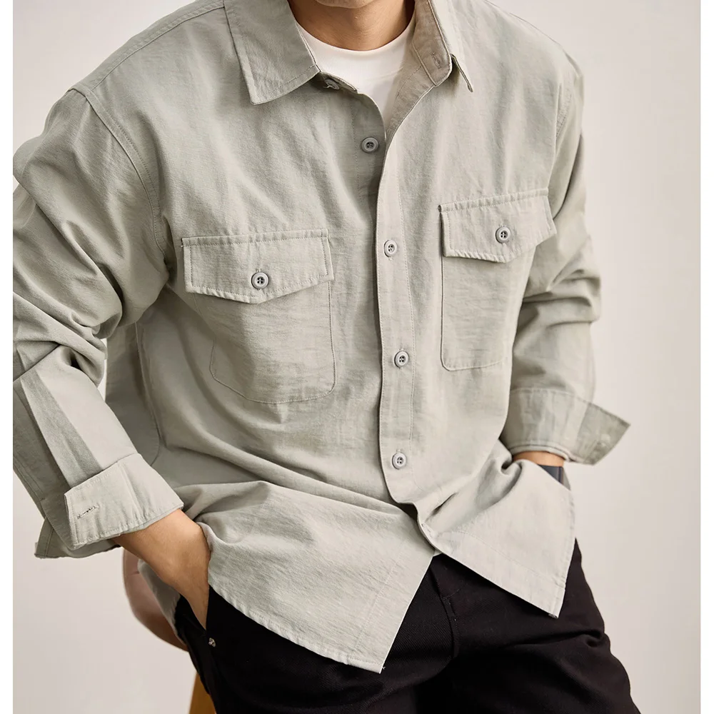 Мужская японская и корейская уличная мода: винтажные свободные рубашки-карго с длинным рукавом, повседневная одежда для мужчин в стиле Cityboy