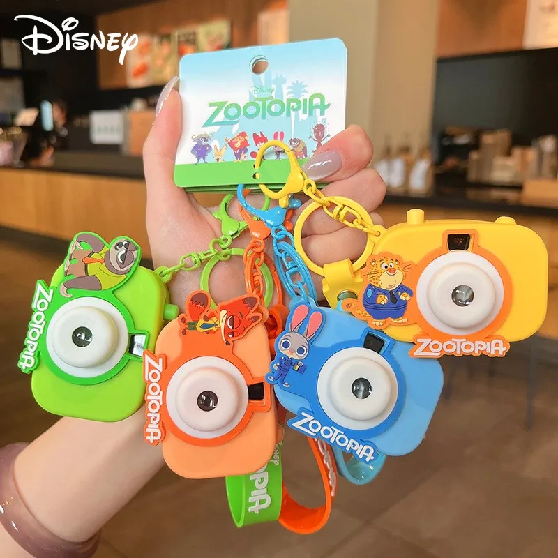 Auténtico Llavero con Cámara de Proyección de Disney Zootopia, Judy Hopps, Nick, Flash, Benjamin, Colgante para Mochila, Juguete Infantil, Regalo