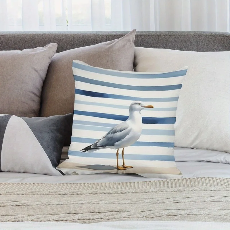 1 Stück Küsten-Strandhaus-Kissenbezug, blau-weiß gestreiftes Design, für Wohnzimmer und Schlafzimmer (Kisseneinsatz nicht enthalten)