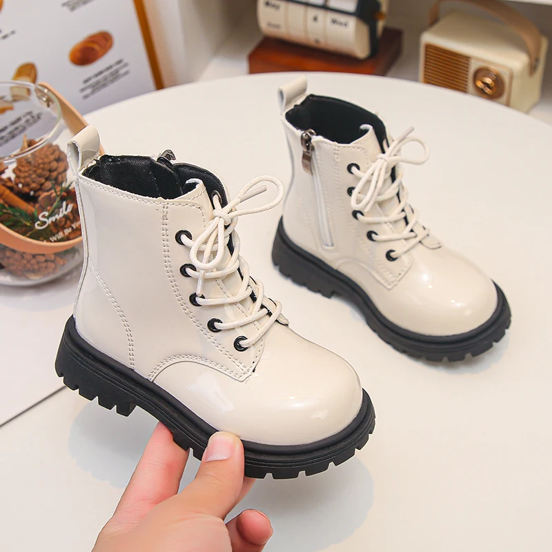 Mumoresip Kids Platform Ankle Boots Simple Round-toe Boys Girls Causal Boots for School Non-slip Children Catwalk Leather Boots