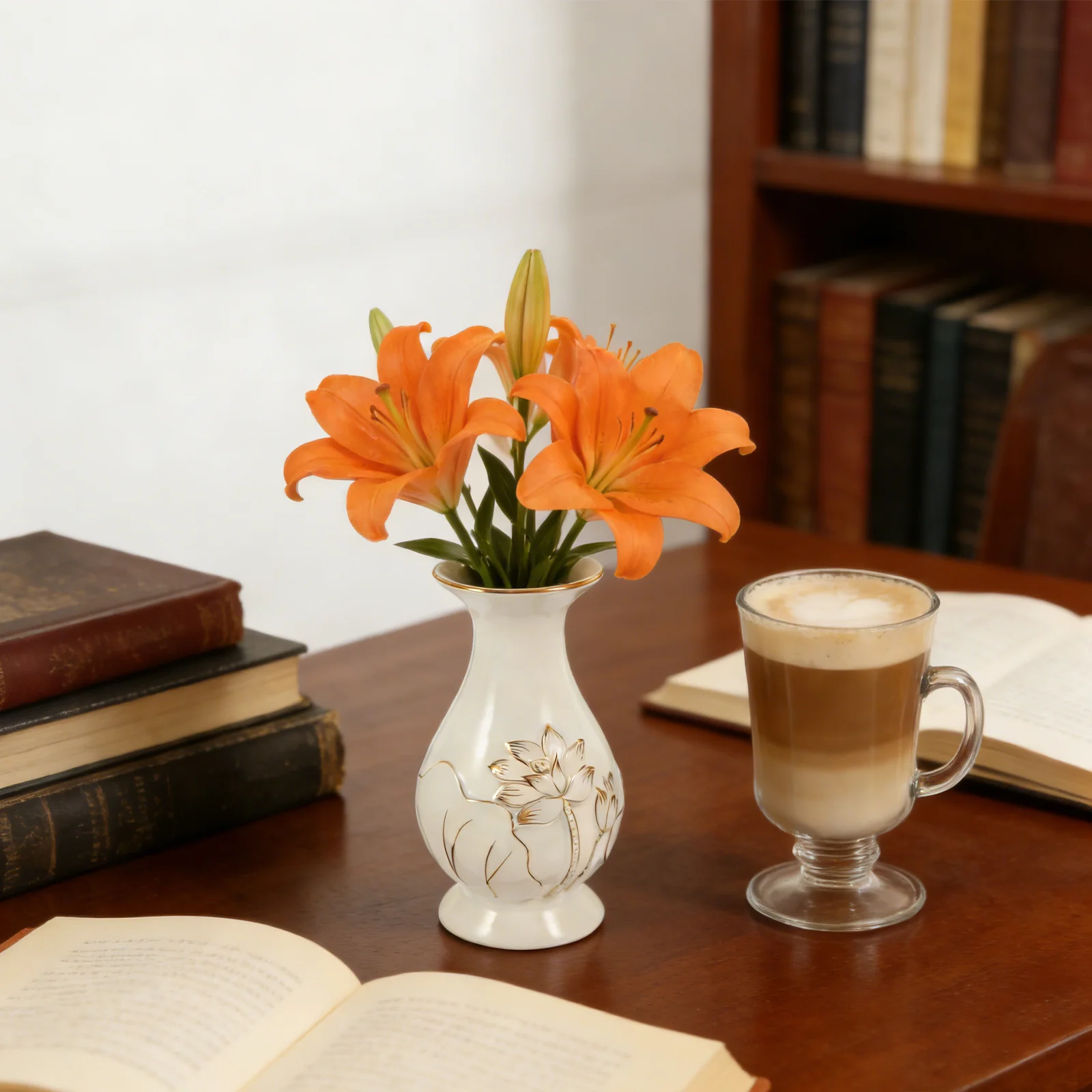 

Premium Ceramic Guanyin Jade Vase with Lotus Art Small Bud Vase for Dried Flowers Temple Decoration Modern Living Room Accent