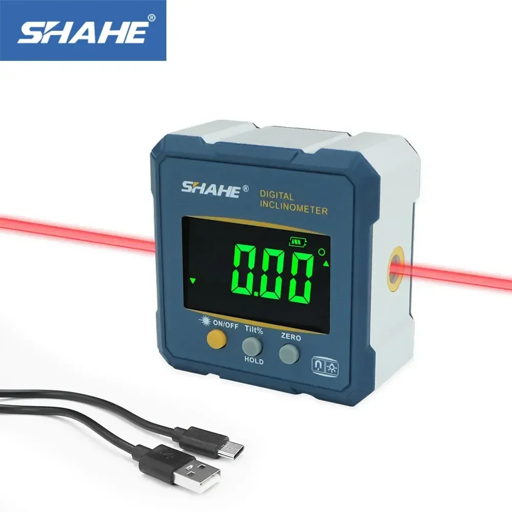 SHAHE Digital Angle Finder With Electronic Laser - 4-side Strong Magnetic Angle Gauge Cube Inclinometer With Backlight