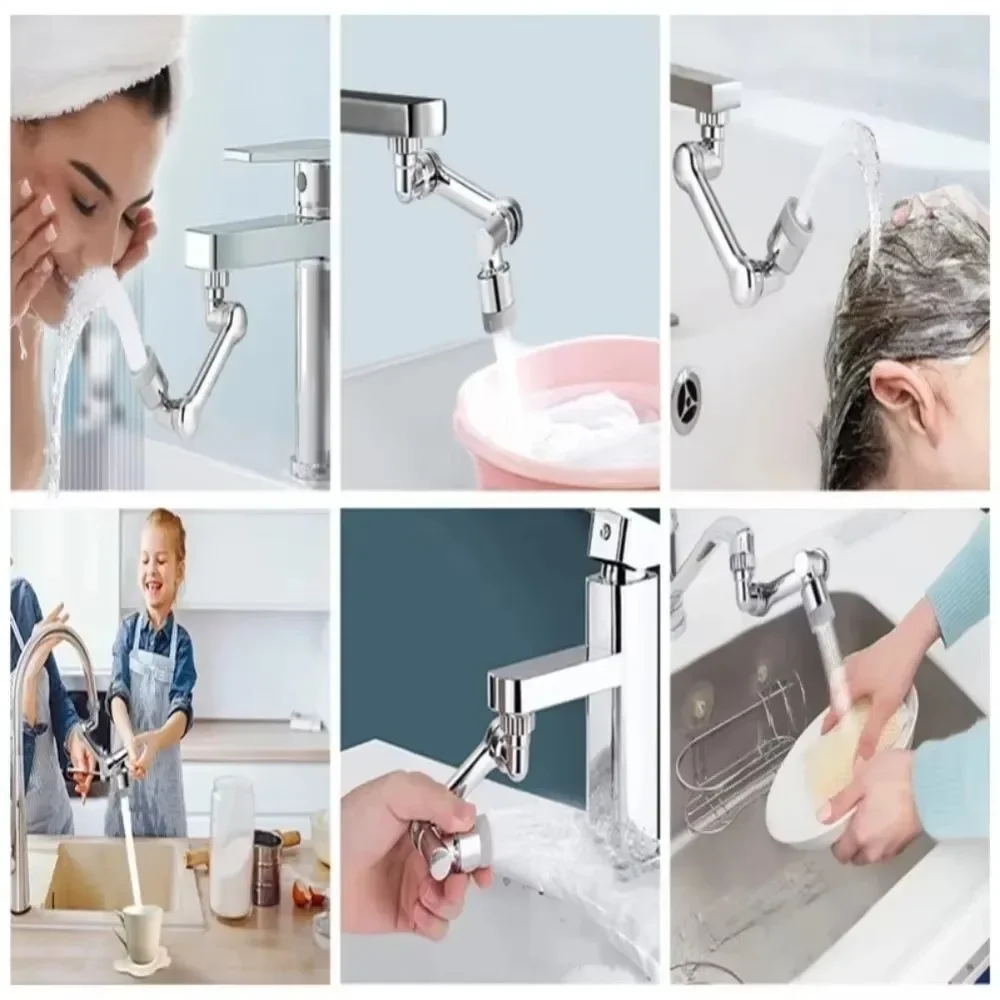 1080 Degree Swivel Faucet Extender Sprayer Head Splash Proof Alloy Faucet Spray Head Filter Water Saving 2 Mode