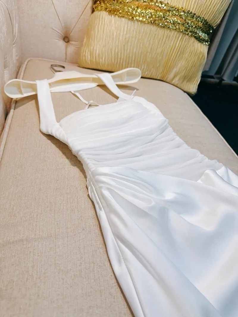 

Сексуальная юбка трапециевидной формы Vaion из шелкового атласа с запахом Dr и высокой талией No Sve Ne, подвесное дизайнерское чувственное белое платье с лунным светом