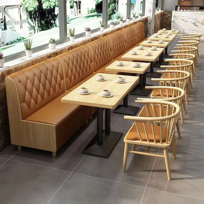 Commercial Cafe Dining Set Modern Wooden Square Table with Leather Booth Seating for Restaurant Coffee Shop Furniture view 3