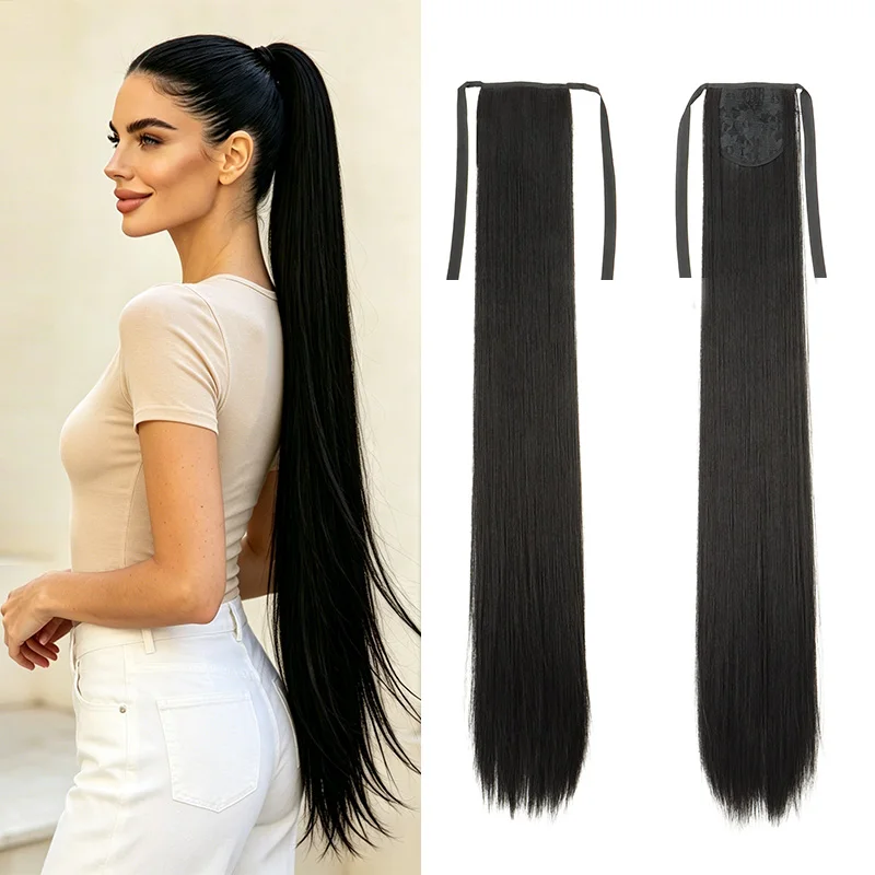 

30Inch Synthetic Long Straight Hair Extension Ponytail Drawstring Fiber Hair Increase Volume And Length for Women Daily Use