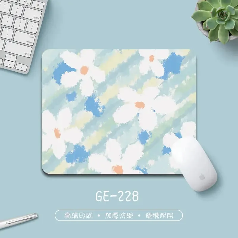 Colorful Flowers Kawaii Pad Small XS Leather Mousepad For PC Gamer Desktop Decoration Office Mouse Mat Deskmat Rug Stitched Edge