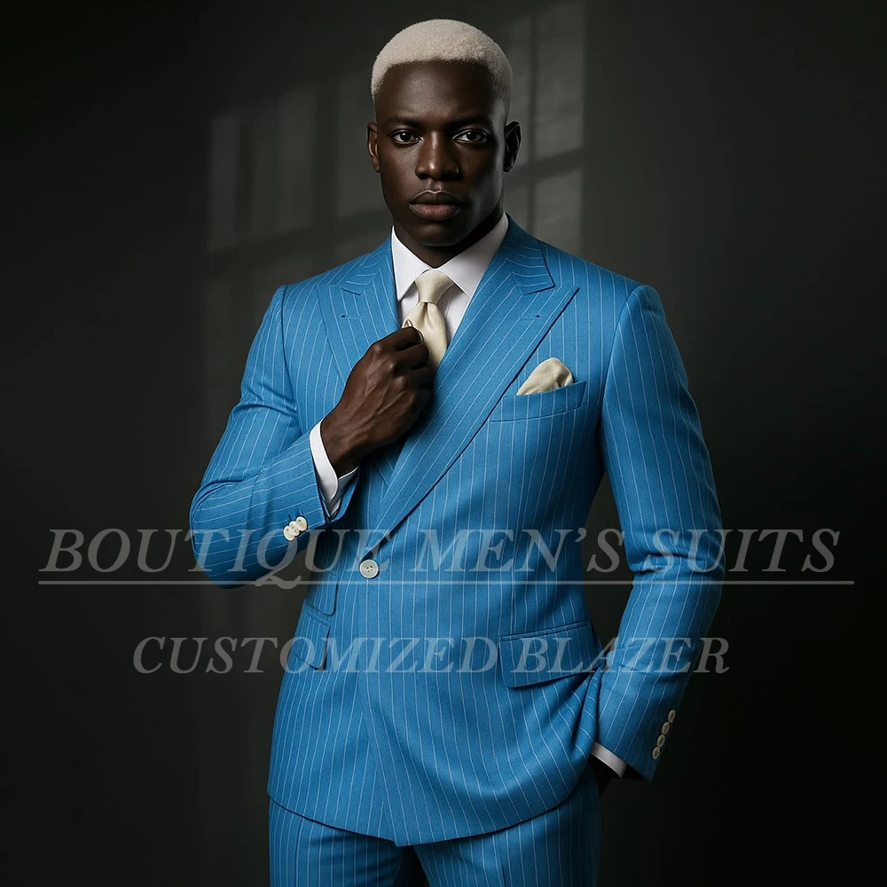 

Мужские костюмы по индивидуальному заказу, элегантная куртка на одной пуговице, брюки, мужская одежда в тонкую полоску, высококачественная одежда для выпускного вечера, костюм