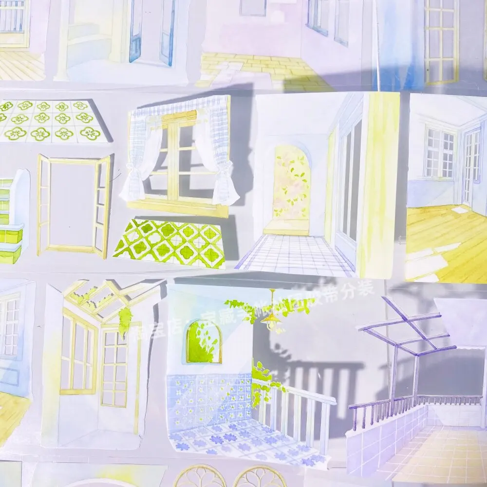 

Washi Pet Tape Journal Empty Room Warm Room Scene Performance Scrapbook Collage DIY Sticker