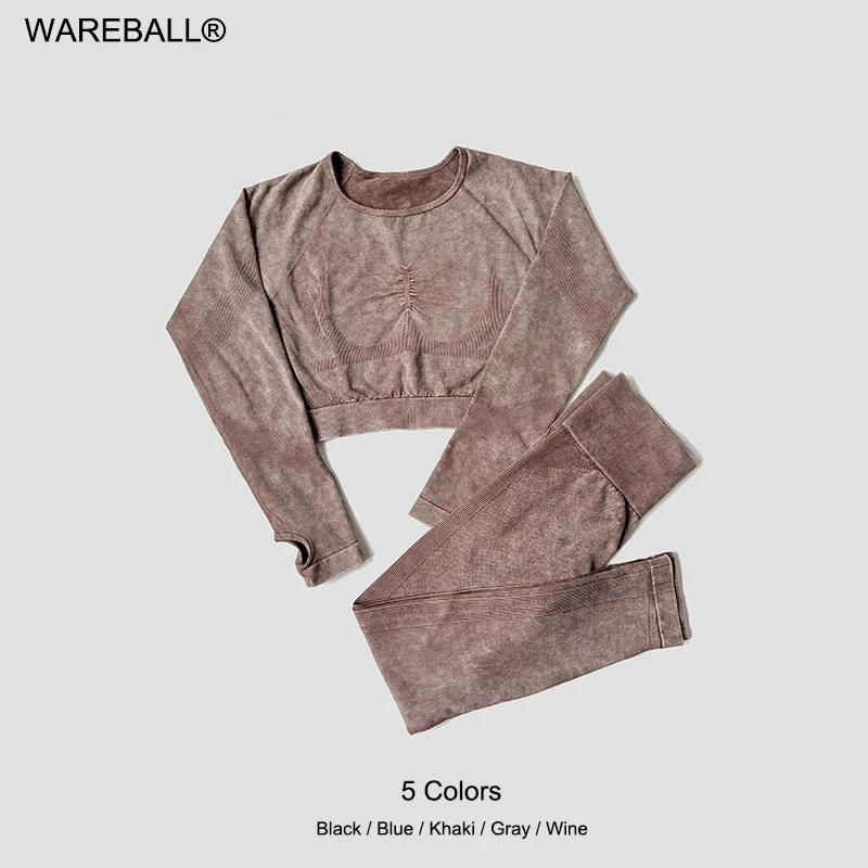 

WAREBALL Women Yoga Set Sport Seamless Women's Long Sleeve Athletic Tracksuit Gym Leggings Workout Clothes