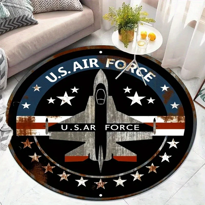 U.S. Air Force RoundRugMilitary Jet Fighter Star Design HomeDecor Floor Mat Living Room Bedroom Carpet American Patriotism Theme