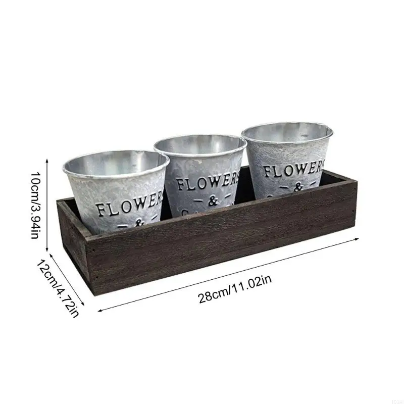 3PCS galvanized Planter Flower Pot Pot พร้อมฐานสำหรับบ้านและสำนักงานตกแต่ง HX6C