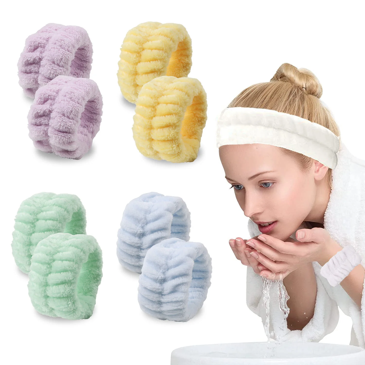 

Velvet soft elastic headband face washing and makeup headband hair tie face washing waterproof wrist strap and heanband set