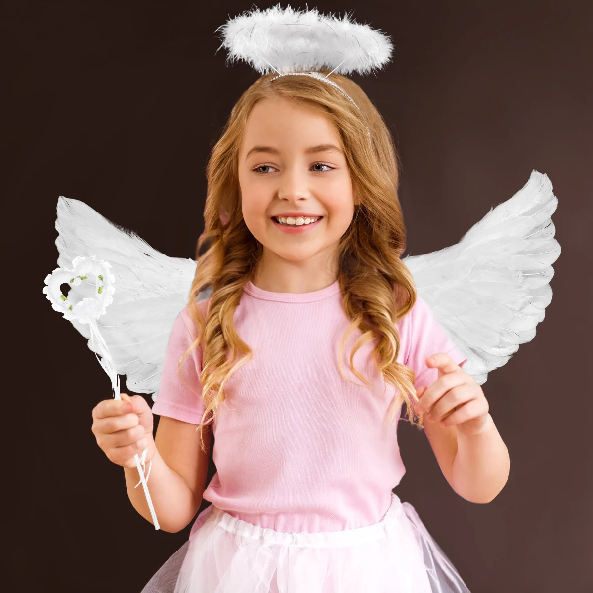 

3Pcs Children Angel Costume Elegant Wings Hair Fairy Wand for Party Performance Show Kids Dressing Angel Costume