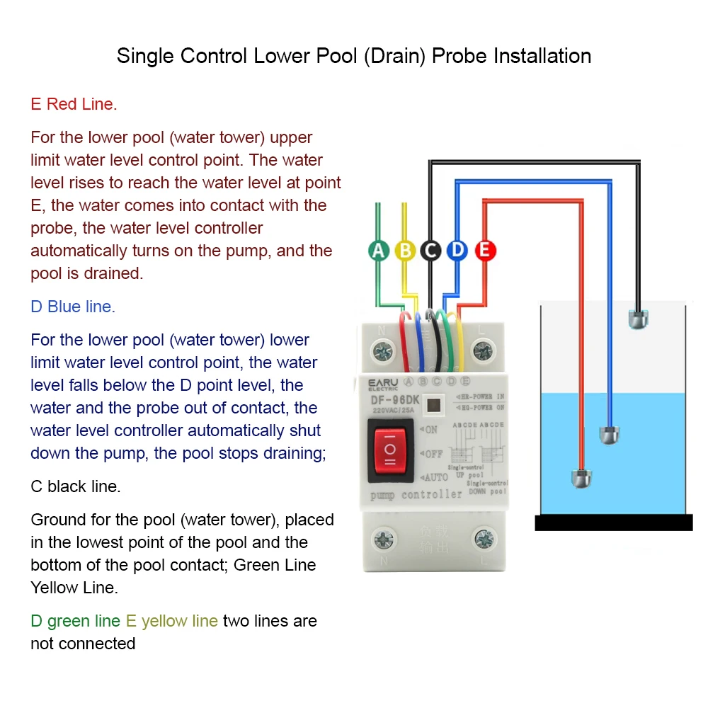 DF-96D D Automatic Water Level Controller Switch 220V Tank Liquid Level Detection Sensor Porbe Water Pump Controller Control