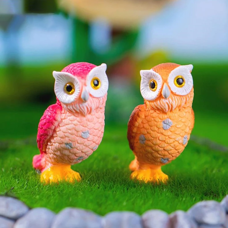 Mini Resin Animal Owl Figurines Micro Landscape Car Dashboard Home Desktop Ornaments