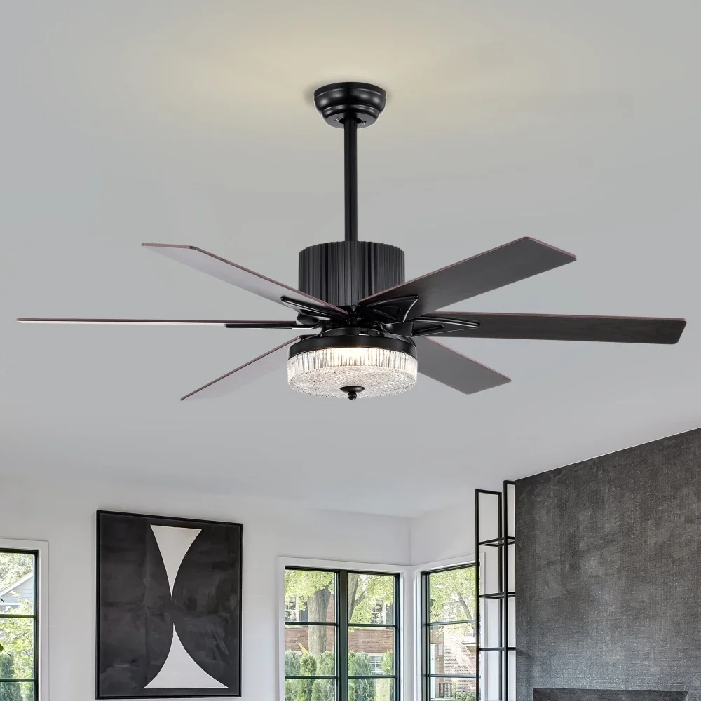 52 Inch Indoor Modern LED Ceiling Fan with Light and Remote Control, Reversible 6 Blades , Reversible Motor  - (Matte Black)