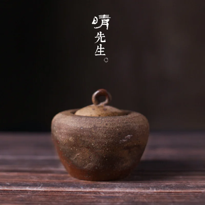 Jingdezhen Old Rock Clay Tea Cans Porcelain Sealed Storage Tea Caddy Japanese Style Coarse Pottery Pu'er Tea Tea Storage Pot Tea