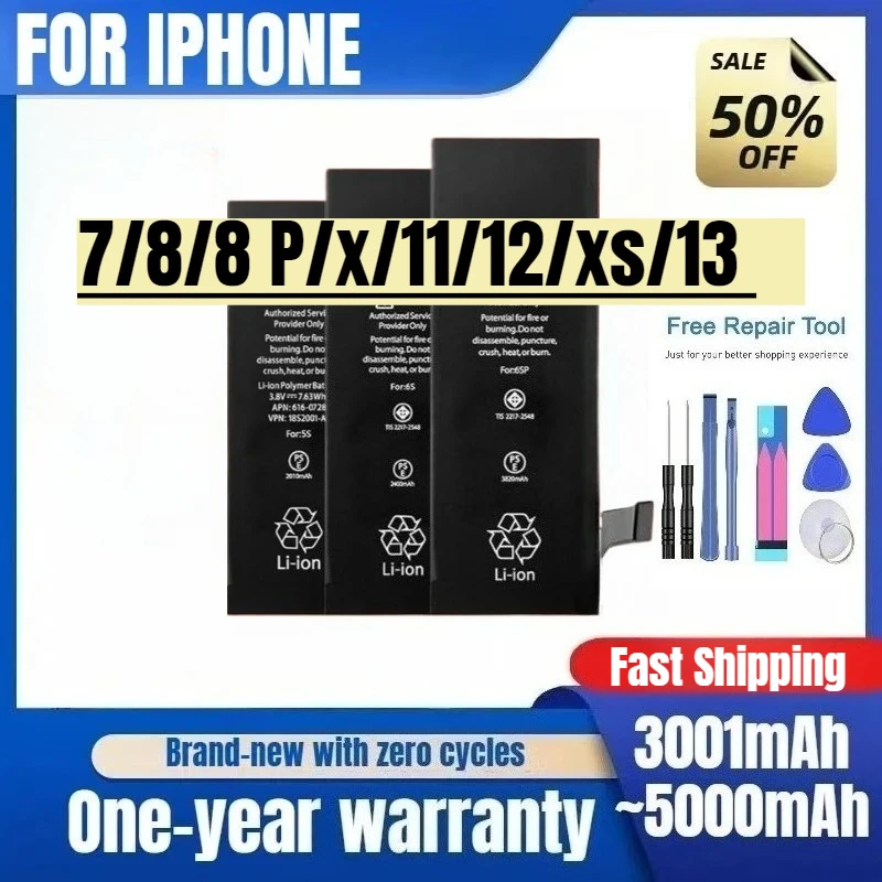 

IPhone Battery Large Capacity for IPhone 7/8/8 P/x/11/12/xs/13 High Quality Low Price Replacement Batteries with Tools