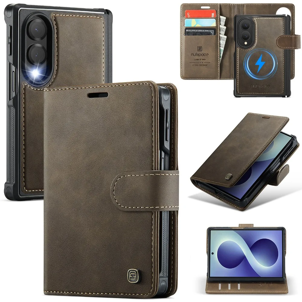 Fashion Solid Color Leather Detachable Magnetic Flip Cover for Samsung Galaxy Z Fold8 with Built-in Cash Slots & Card Slots