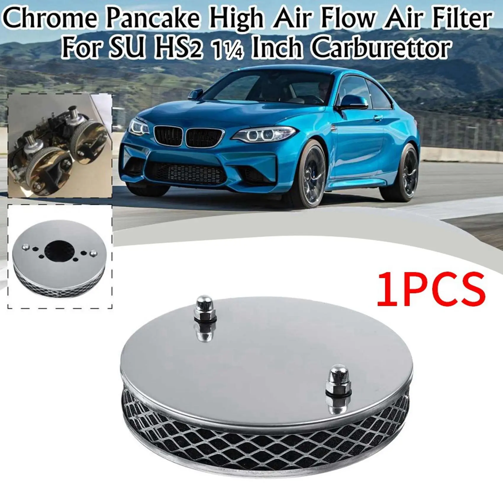 1PCS Car Chrome Pancake High Air Flow Air Filter for All 1.25 Inch SU HS2 Carburettors 14X3cm