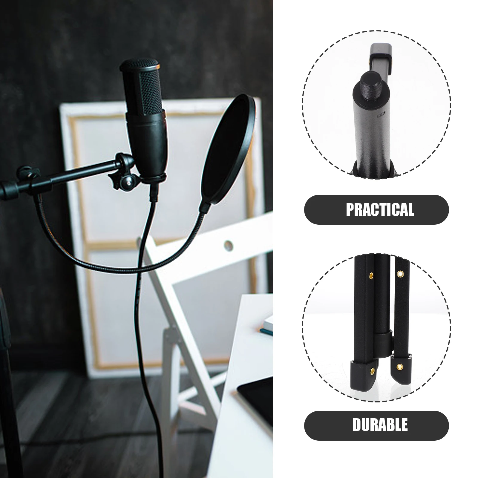 

Desktop Microphone Stand Foldable Tripod Alloy Build Adjustable Height Non-Slip for Live Streaming Recording Blogging Mic Holder