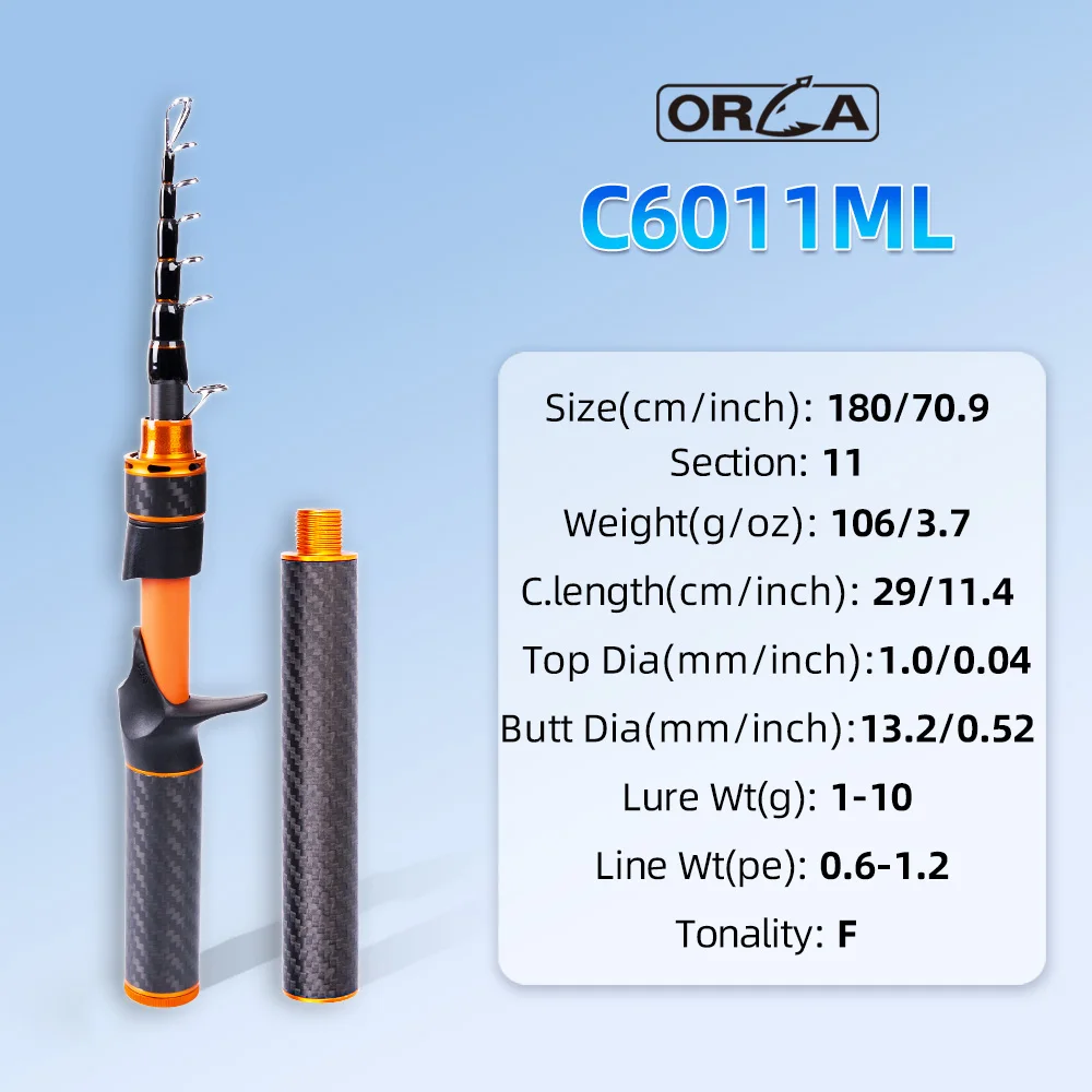 FISHINGFANS ORCA 3 Telescopic Super Short Carbon Handle 6' ML