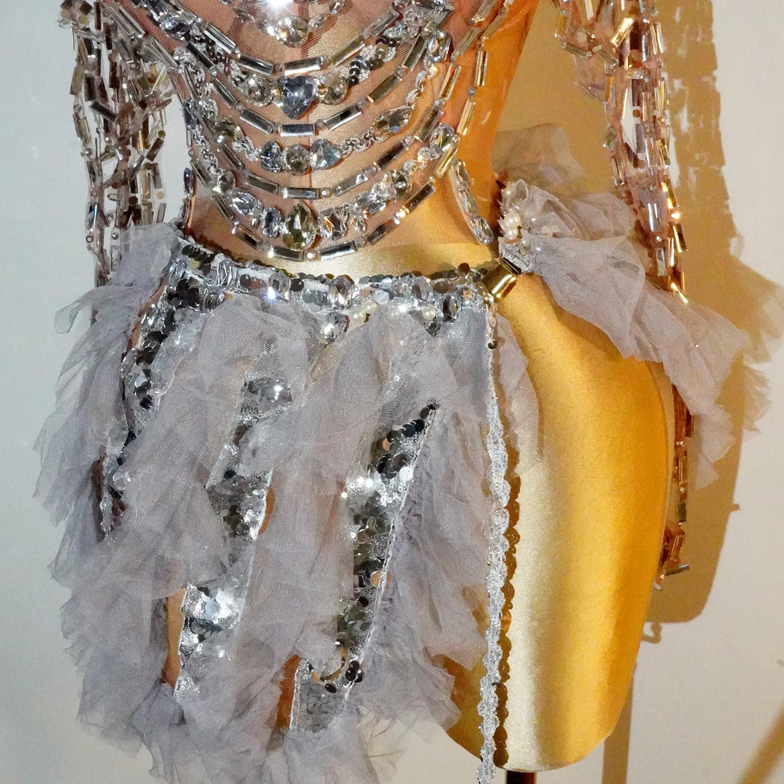 Sexy Music Festival Hollow Out Diamonds Tops ball gown skirt 2 piece set party birthday outfit Valentine Celebrity stage costume