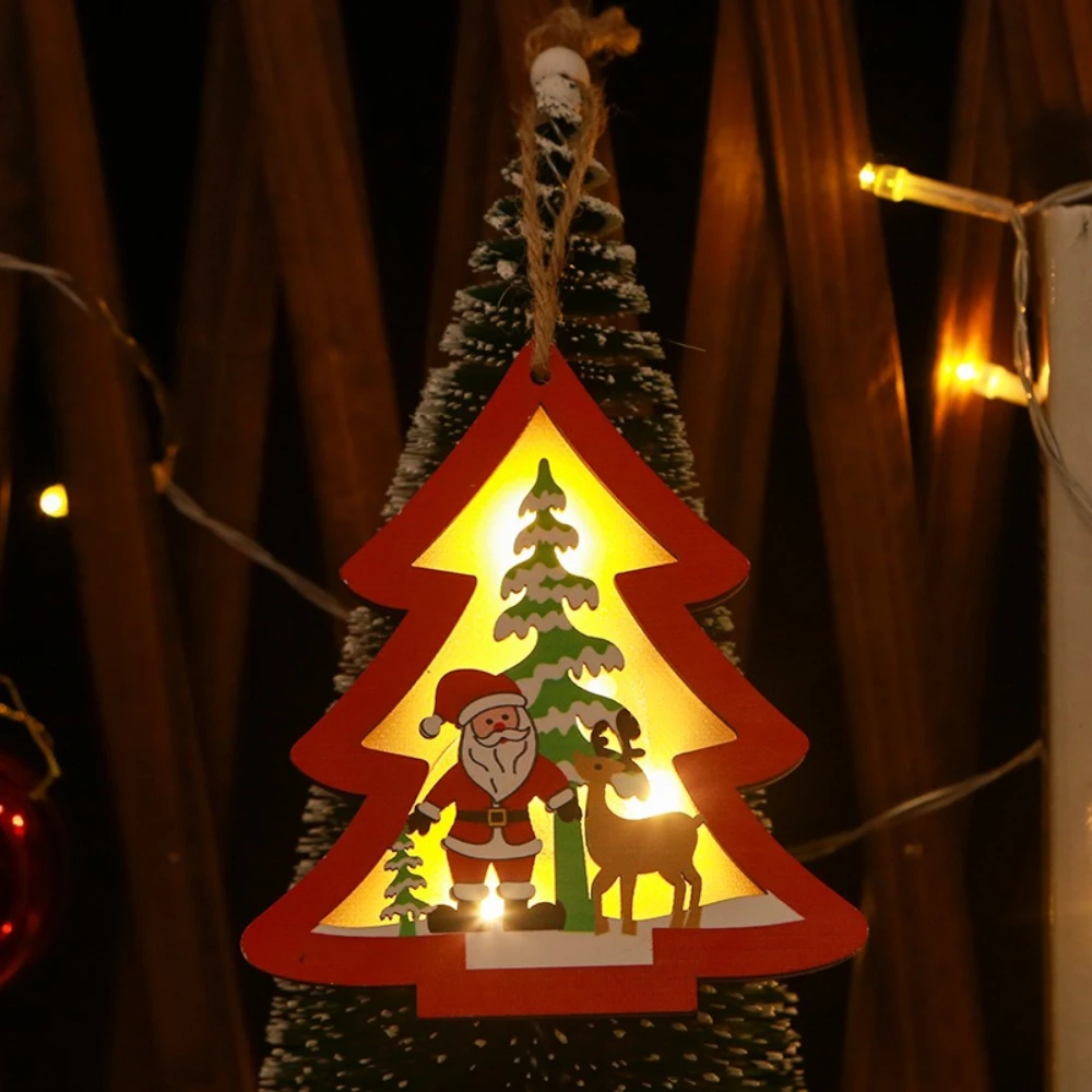 

Christmas Tree Decoration Luminous Cabin Christmas Tree Decor Holiday Luminous Wooden Pendant New Year Gifts Festive Supplies