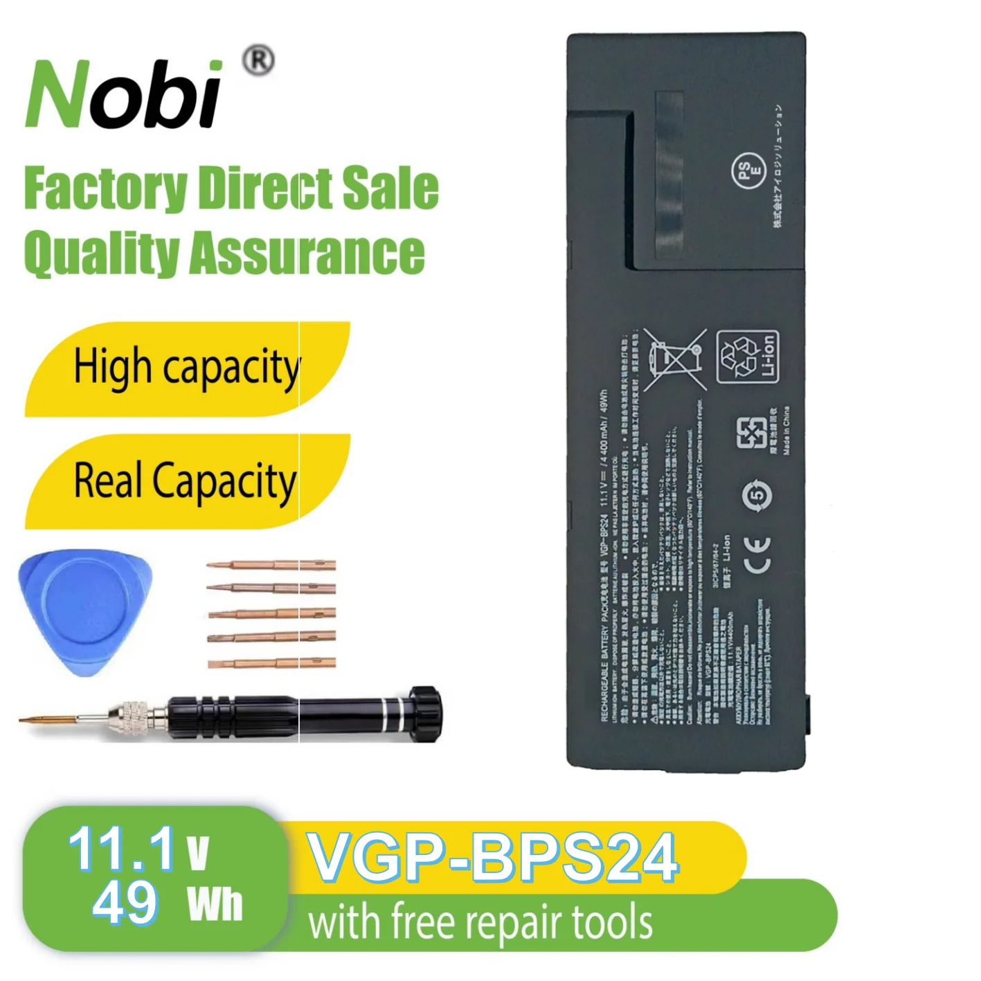 

Nobi VGP-BPS24 VGP-BPL24 battery for Vaio SVS1511EGXB SVS1511GFYB SVS1511HGXB SVS1511JFXB Series（49Wh-11.1V)
