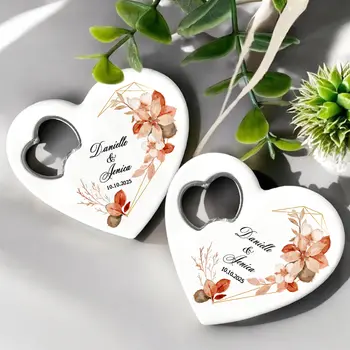 Bílý otvírák na lahve ve tvaru srdce s magnetem, personalizovaný otvírák na lahve pro svatební dárky pro hosty, dárky na rozlučku se svobodou 12 nejlepší prodej magnetické svatební dárky - №2