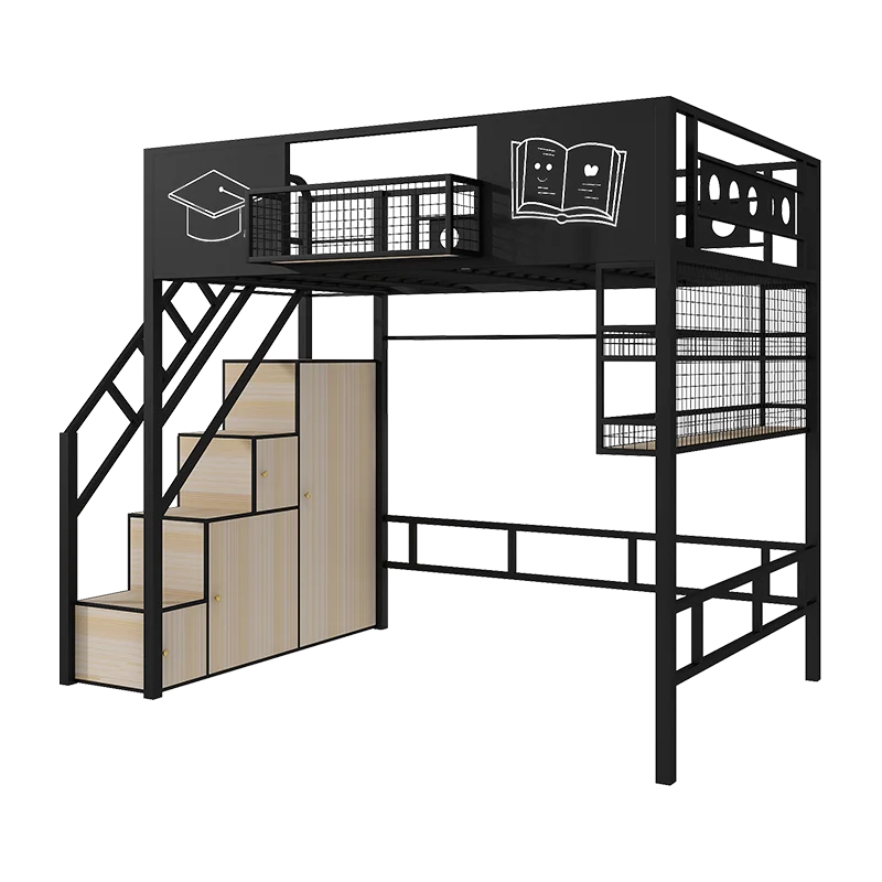 

Wrought iron elevated bed multifunctional loft bed simple space saving small apartment table iron frame Nordic