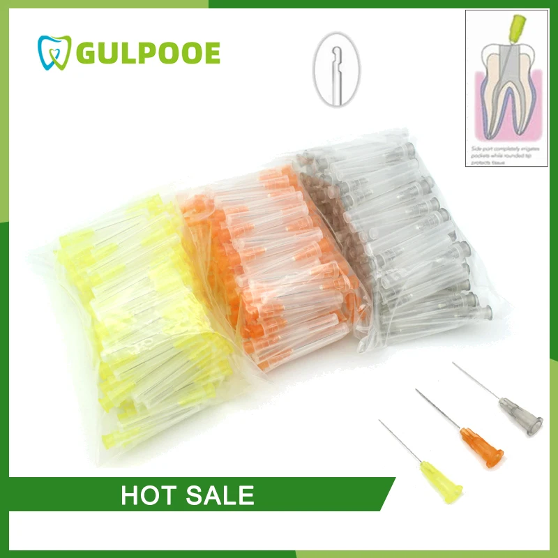 

GULPOOE 100Pcs/Bag Disposable Dental Syringe Tips Dual Sided Holes Vent Endo Irrigation Needles 25G/27G/30G Dentistry Tools
