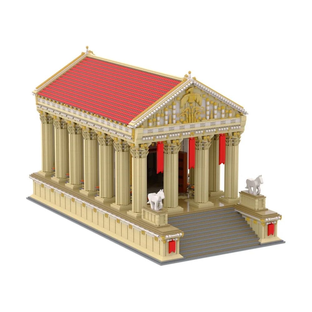 MOC Alte Römische Tempel Modell Bausteine Nimes Pantheon Quadratische Tempel Etruskischen Tempel Kirche Architektur Ziegel Spielzeug Geschenk