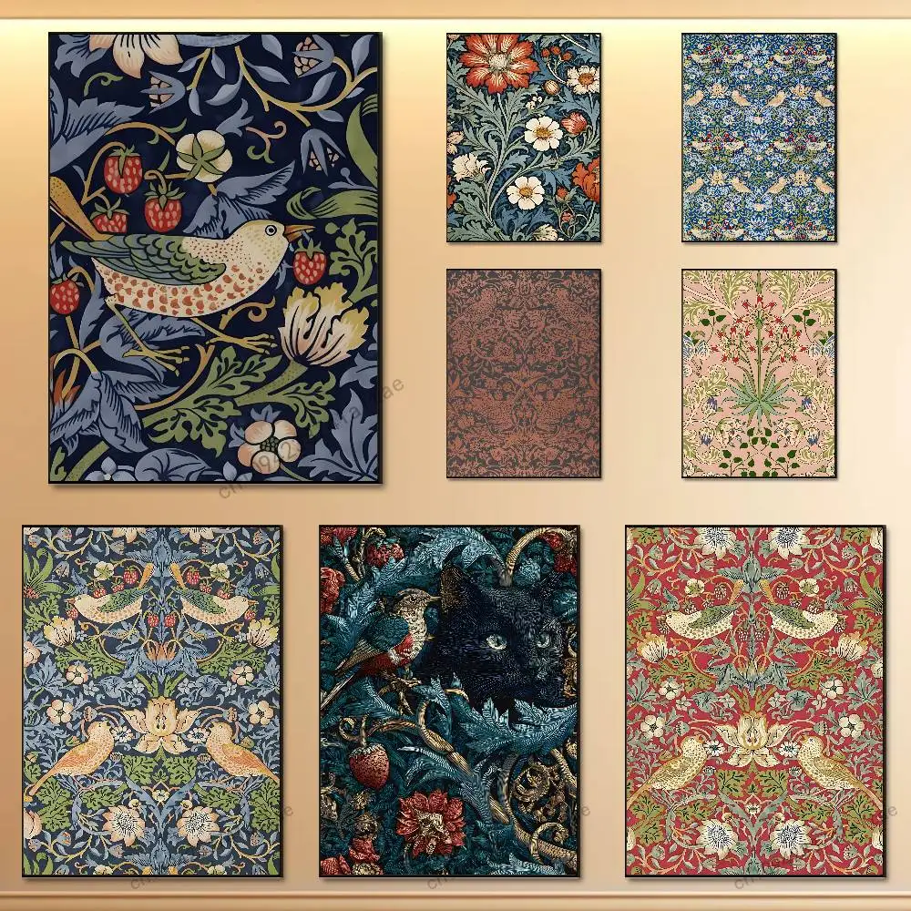 

William Morris Strawberry Thief Poster Wall Aesthetic HD Art Sticky Decoration Waterproof Home Living Room Bedroom Bar