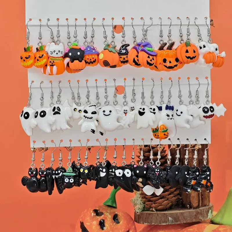 

Halloween Resin Earrings Fun Creative Simulation Pumpkin Ghost Demon Clown Earrings Set