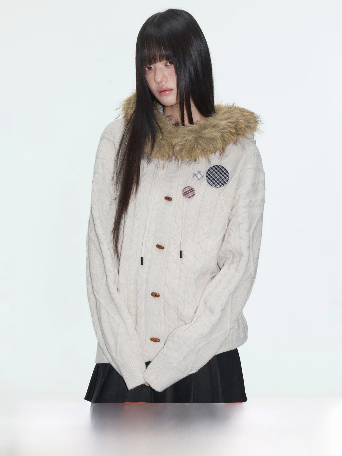 

Detachable Fur Collar Knitted Sweater Coat Women's Original Design Vintage Buttoned Twist Flower Knitwear Autumn Winter Outer...