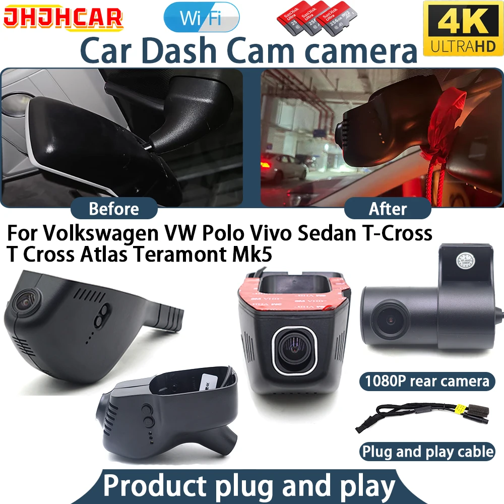 Dash Cam For Volkswagen VW Polo Vivo Sedan T-Cross T Cross Atlas Teramont Mk5 Plug And Play WiFi DVR Car Camera Video Recorder