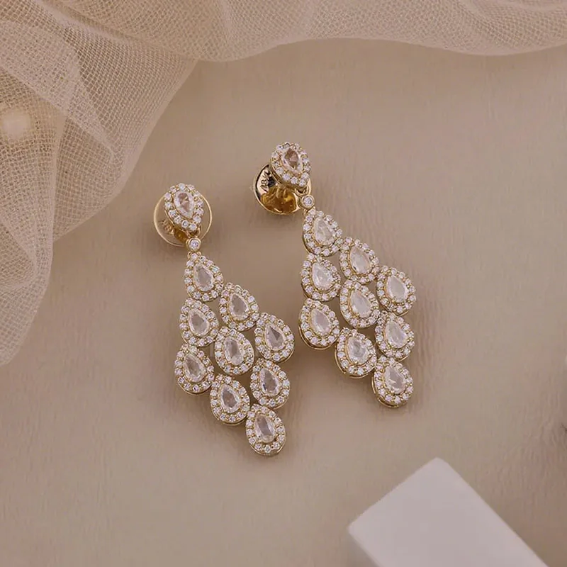 3.0CT Pear Rose Cutting Laboratory Planting Diamond Cluster Earrings 10K 14K Gold Luxury Earrings Anniversary / Birthday Gift