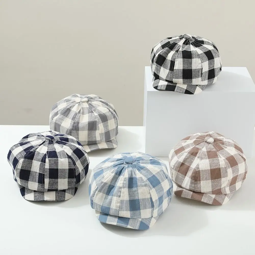 

New Plaid Newsboy Cap Vintage Retro Children's Beret Outdoor Korean Peaked Caps Boys Girls