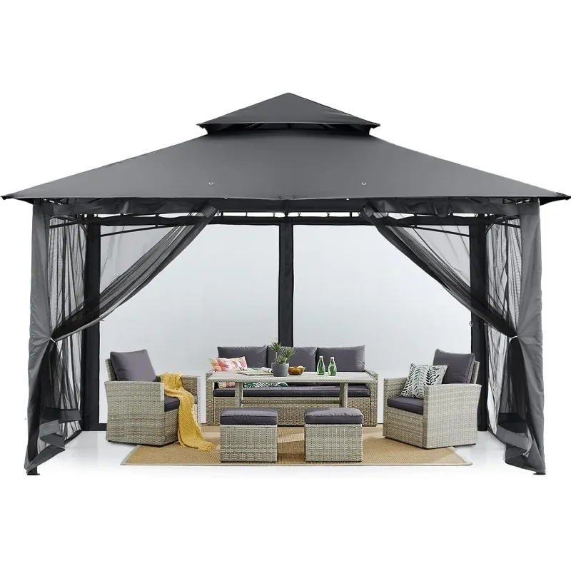 

Outdoor Garden Gazebo for Patios with Stable Steel Frame and Netting Walls (10x12,Dark Gray)