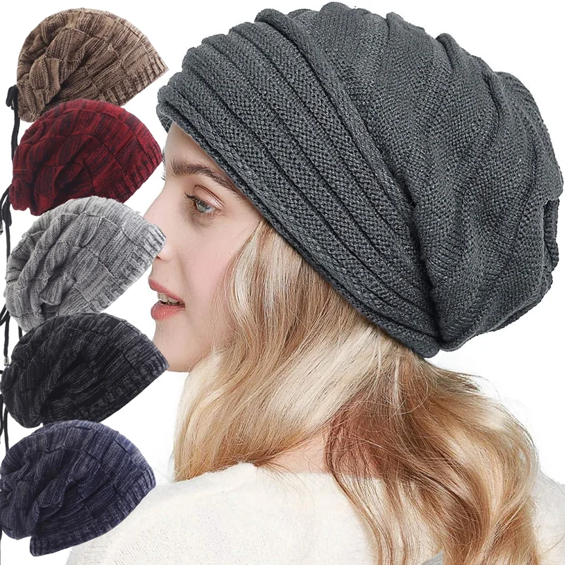 

Knitted Hat Unisex Oversize Winter Skiing Cycling Outdoor Sports Comfortable Soft Thick Cold Resistant Warm Pleated Cuffed Cap