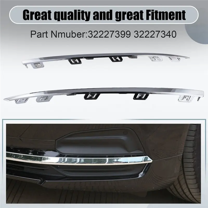 AB96-Chrome Frame Strip For Volvo S90 V90 2021-2023 Front Bumper Fog Lamp Trim 1 Pair 32227399 32227400 Fog Lights Lower